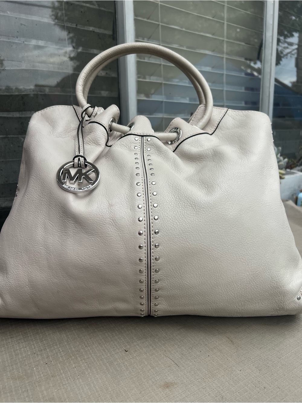 Michael Kors Cream Leather Stud-Trim Satchel